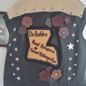 NWT Coach leather vest Louisiana patch shearling